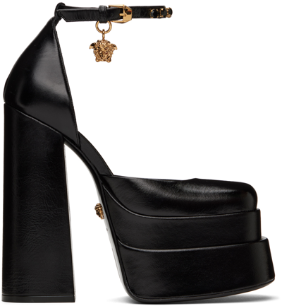 Versace Medusa Aevitas Embellished Leather Platform Sandals In Black