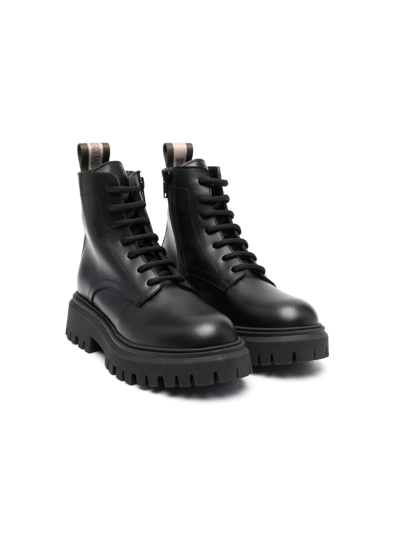 Dsquared2 Kids' Chunky Leather Ankle-boots In Black