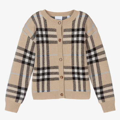 Burberry Teen Girls Beige Check Cardigan In Brown