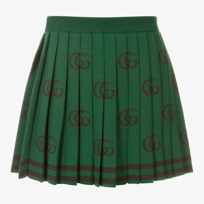 Gucci Teen Girls Green Wool Gg Skirt