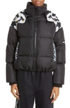 Versace Silver Baroque Print Down Puffer Jacket In Black Print