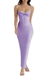 House Of Cb Charmaine Corset Satin Maxi Dress In Lavender