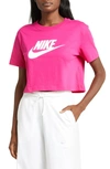 Nike Sportswear Essential Crop Graphic Tee In Fireberry/ White