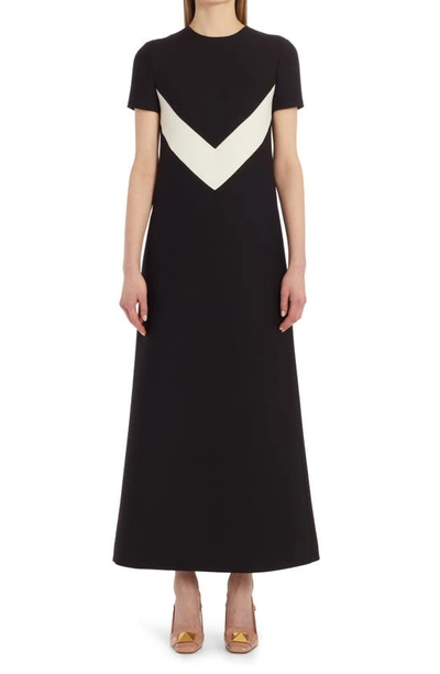 Valentino Contrast-v Crepe Couture Midi Dress In Blackwhite