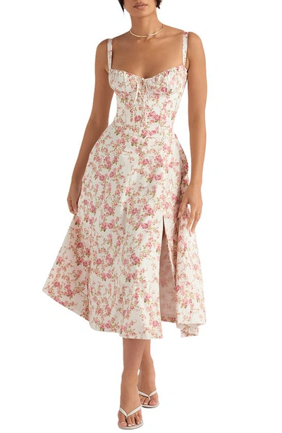 House Of Cb Carmen Sleeveless Cotton-blend Midi Dress In Rose Print