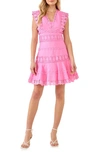Endless Rose Plunge Neck Tiered Lace Linen & Cotton Dress In Pink