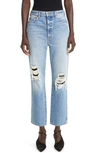 Khaite Abigail Ripped High Waist Crop Straight Leg Jeans In Portland