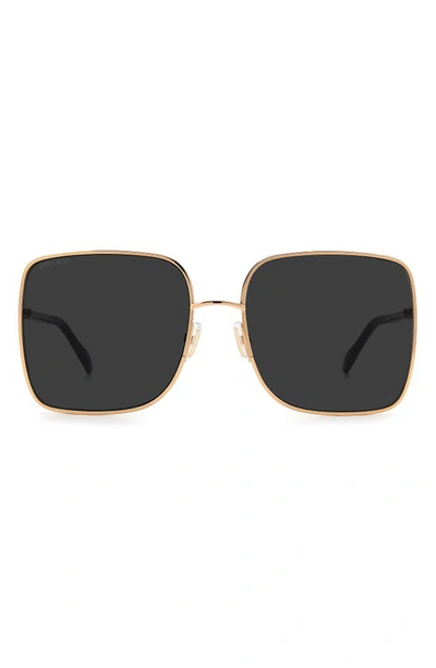 Jimmy Choo Alianas Glitter Rim Square Stainless Steel Sunglasses In Gold Black