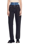 Sandro Kitty High-rise Layered Waist Straight-leg Jeans In Noir / Gris