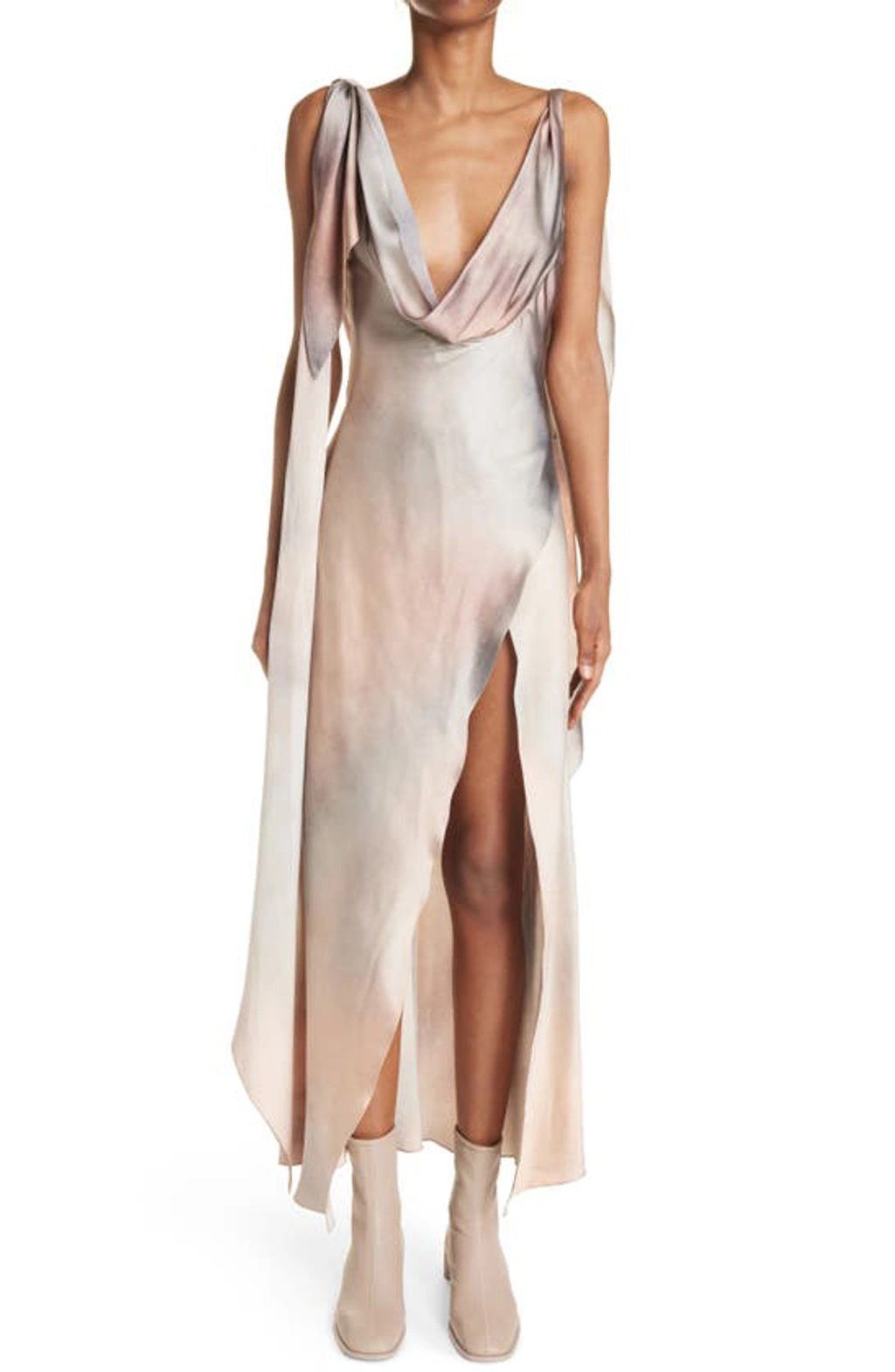 Acne Studios Tie-back Silk-blend Satin Wrap Gown In Dark Brown - Main Image