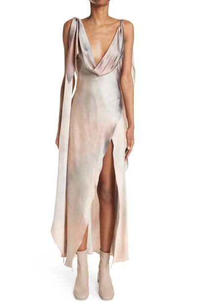 Acne Studios Tie-back Silk-blend Satin Wrap Gown In Dark Brown