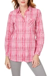 Foxcroft Germaine Plaid Non-iron Button-up Tunic Shirt In Rose Red