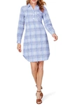 Foxcroft Delaney Plaid Long Sleeve Popover Shirtdress In Iris Bloom
