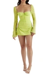 House Of Cb Baby Halter Long Sleeve Minidress In Lime