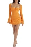 House Of Cb Baby Halter Long Sleeve Minidress In Tangerine