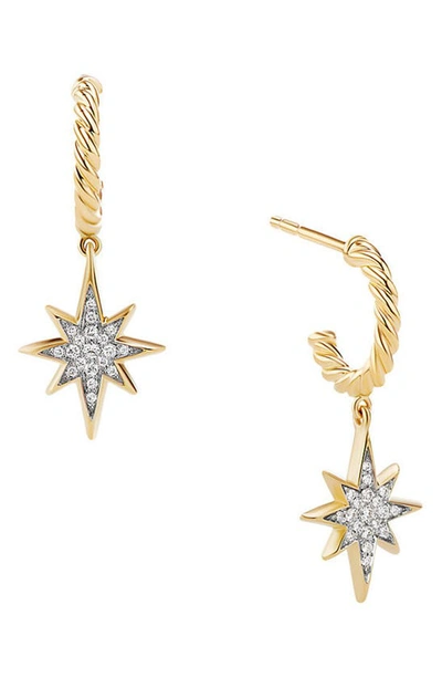 David Yurman Cable Collectibles North Star Drop Earrings In Yellow Gold