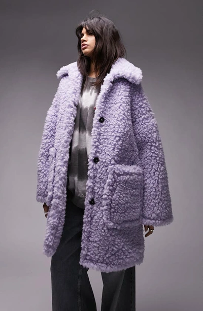 Topshop Chunky Faux Shearling Coat In Lilac