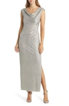 Connected Apparel Cowl Neck Evening Dress In Multi