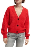 Scotch & Soda Blouson Sleeve Ribbed Cardigan In Electric Red