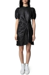 ZADIG & VOLTAIRE RIXE CUIR FROISSE CRINKLE LEATHER MINIDRESS