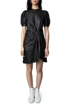 Zadig & Voltaire Rixe Cuir Froisse Crinkle Leather Minidress In Noir