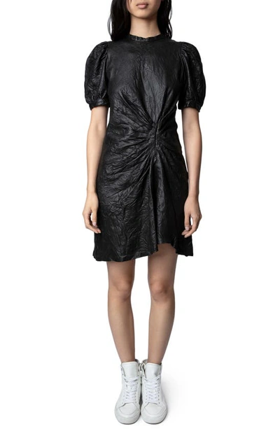 Zadig & Voltaire Rixe Cuir Froisse Crinkle Leather Minidress In Noir