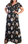 Kiyonna Willow Crepe Maxi Dress In Midnight Black Bouquet