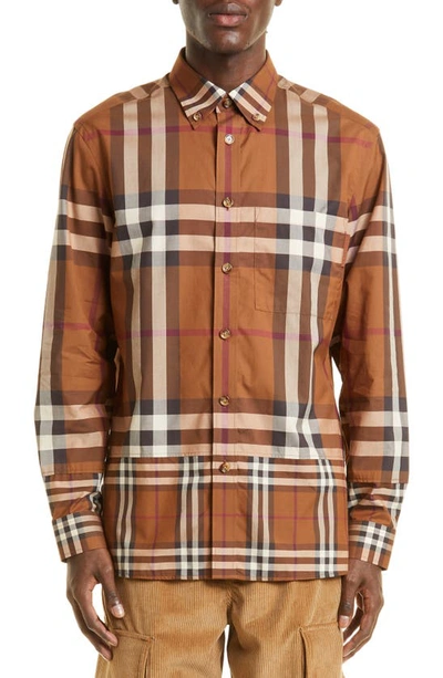 Burberry Causton Contrast Check Button-down Shirt In Brown