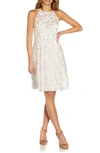 ADRIANNA PAPELL METALLIC FLORAL EMBROIDERED FIT & FLARE DRESS