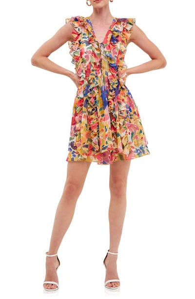 Endless Rose Ruffle Floral Chiffon Minidress In Multi