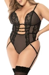 MAPALÉ LACE & MESH TEDDY WITH GARTER STRAPS