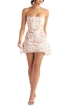 House Of Cb Jasmine Strapless Cotton-blend Mini Dress In Rose Print