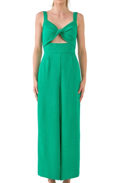 Endless Rose Plissé Cutout Wide Leg Jumpsuit In Green