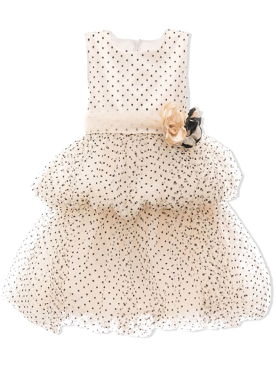 Tulleen Babies' Polka-dot Flared Dress In Gold