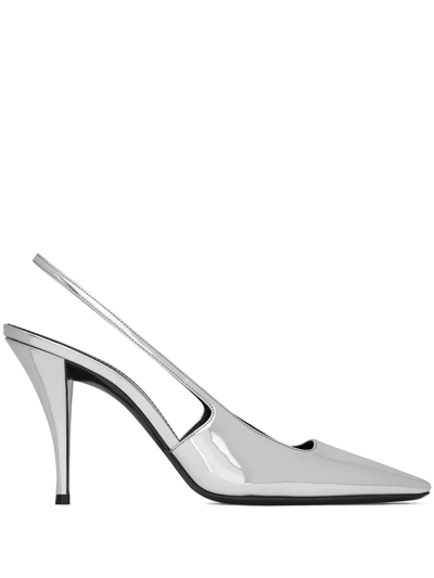 Saint Laurent Blade Mirrored Leather Slingback Pumps In Metallic