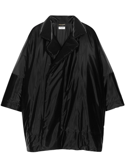 Saint Laurent Lacquered-finish Oversized Coat In Black