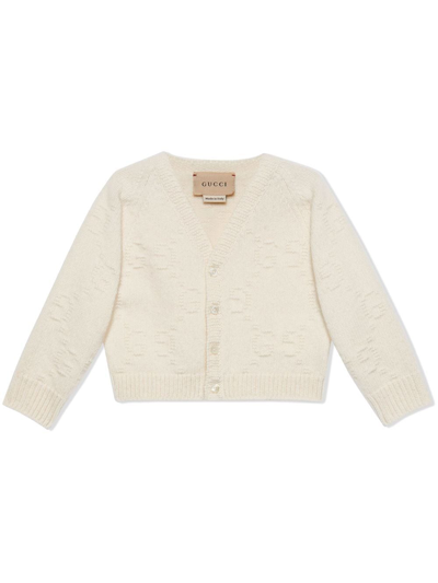 Gucci Baby Gg Felted Wool Cardigan In White
