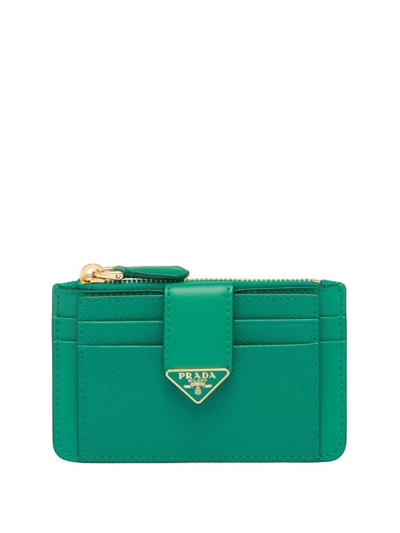 Prada Logo-plaque Zip-fastening Purse In Green