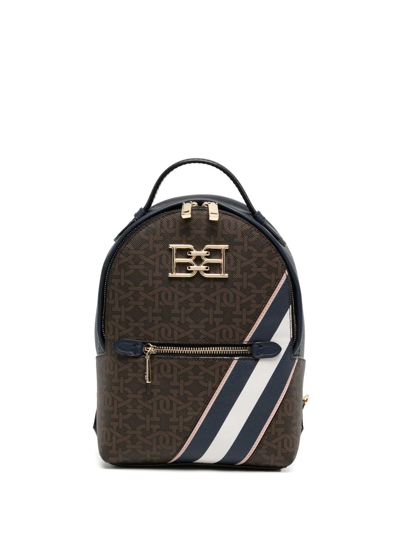 Bally Monogram And Stripe Backpack In Brown