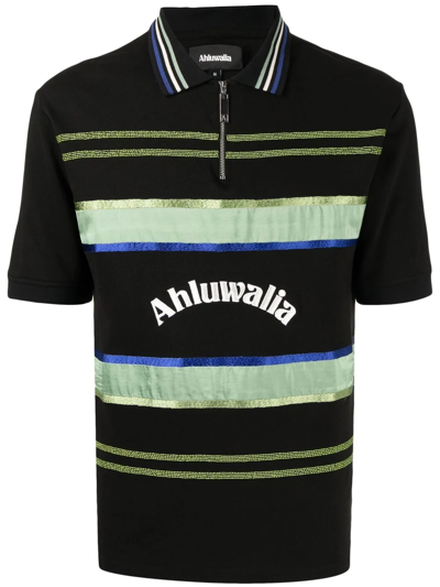 Ahluwalia Buke Striped Short-sleeve Polo Shirt In Black
