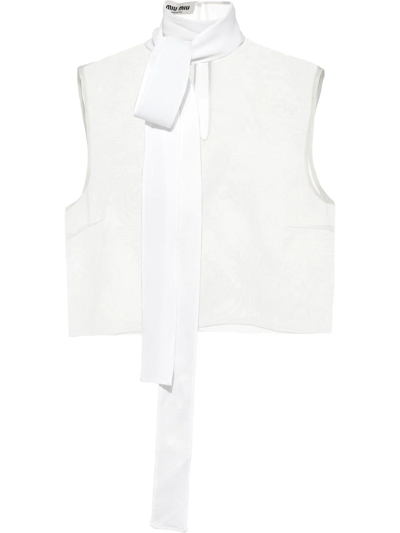 Miu Miu Sleeveless Scarf-collar Organza Top In White