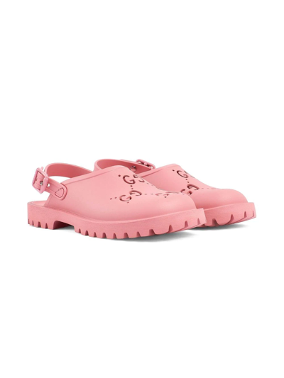 Gucci Kids Pink Gg Perforated Rubber Sandals In Butterfly Pink