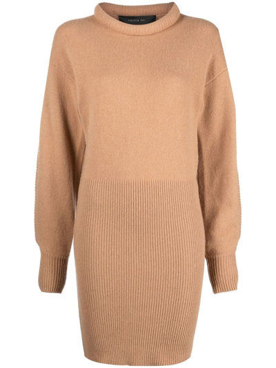 Federica Tosi Roll-neck Knitted Jumper Dress In Camel