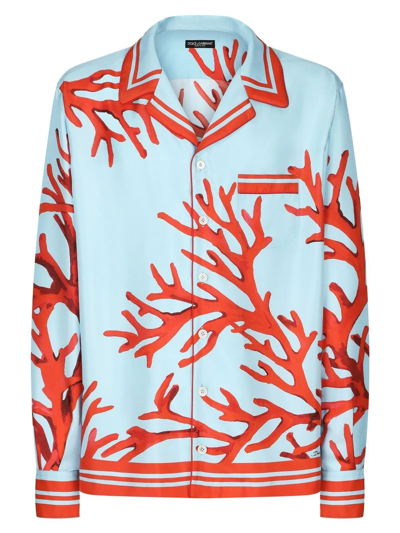 Dolce & Gabbana Coral-print Silk Shirt In Multicolor