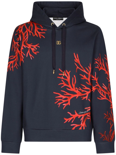 Dolce & Gabbana Coral-print Pullover Hoodie In Blue