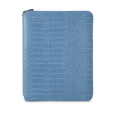 Smythson A4 Writing Folder With Zip In Mara In Nile Blue