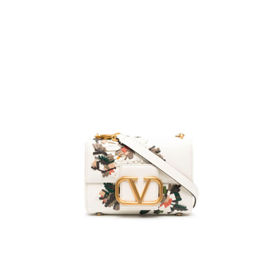 Valentino Garavani Valentino V Logo Shoulder Bag In Beige