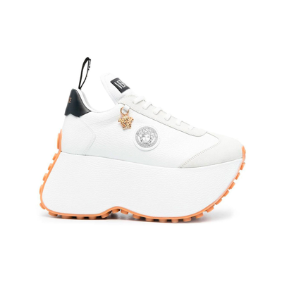 Versace White Leather Triplatform Sneaker