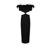 Rasario Off-the-shoulder Cutout Feather-embellished Crepe Maxi Dress In Black
