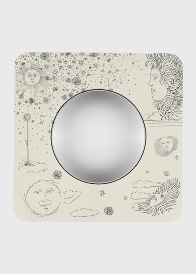 Fornasetti Convex Mirror Square Frame In Black/ivory